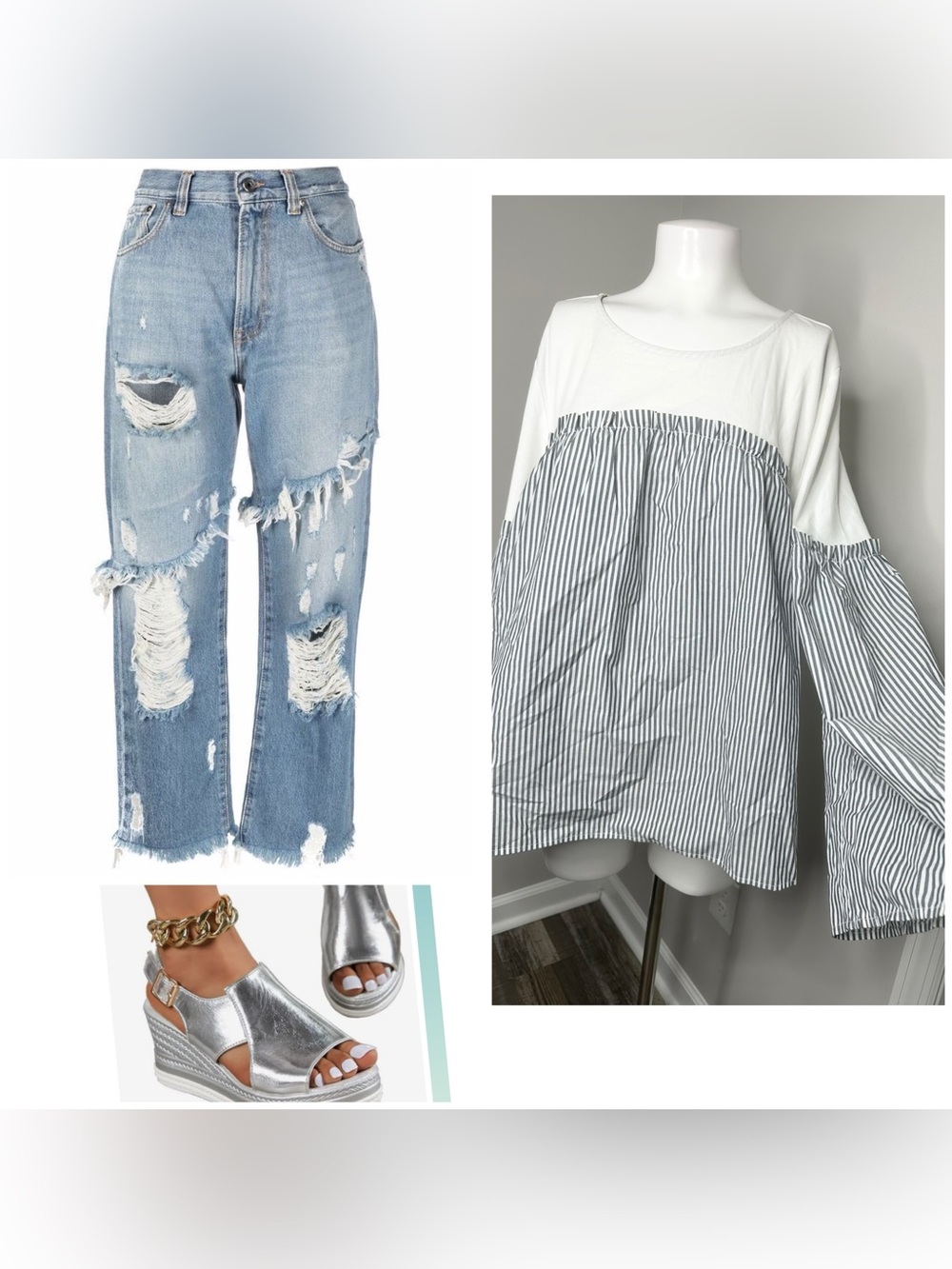 Crown &Ivy white knitted stripe top 2X